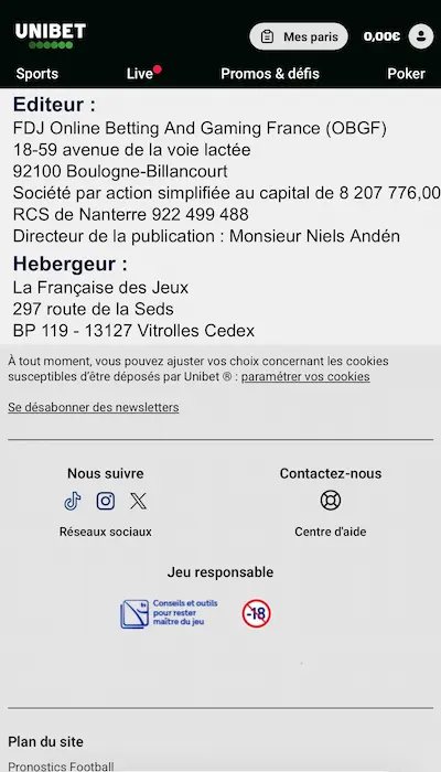 Sécurité du site Unibet