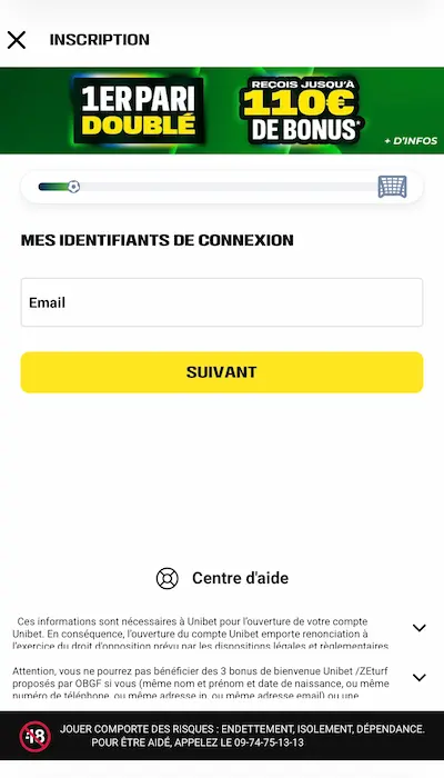 Inscription Unibet