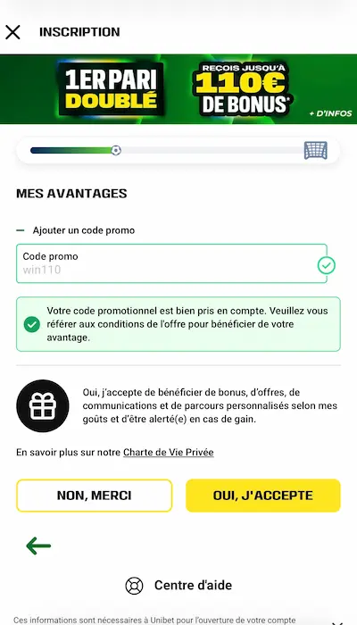 S'inscrire sur Unibet