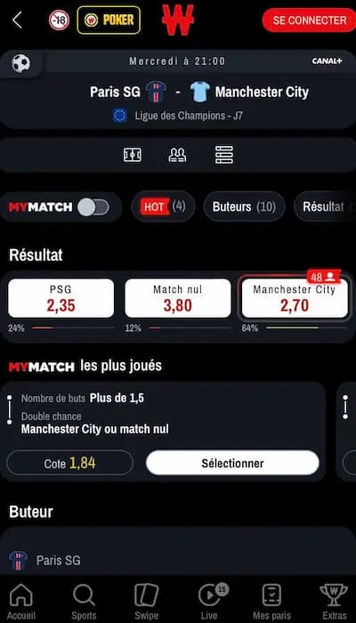 Cotes sur Winamax