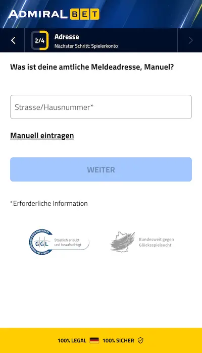 AdmiralBet Registrierung - Seite 2