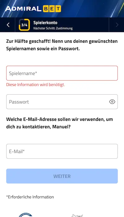 AdmiralBet Registrierung - Seite 3
