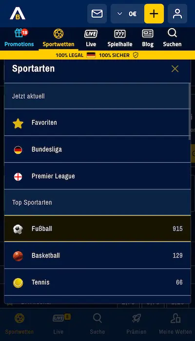 AdmiralBet - Sportarten & Wettkämpfe