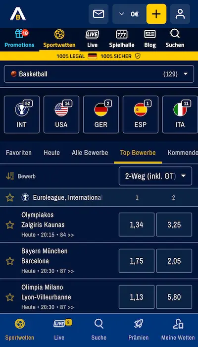 AdmiralBet Sportarten & Wettkämpfe