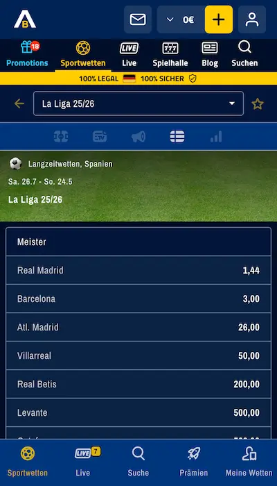 AdmiralBet - Outright Wetten