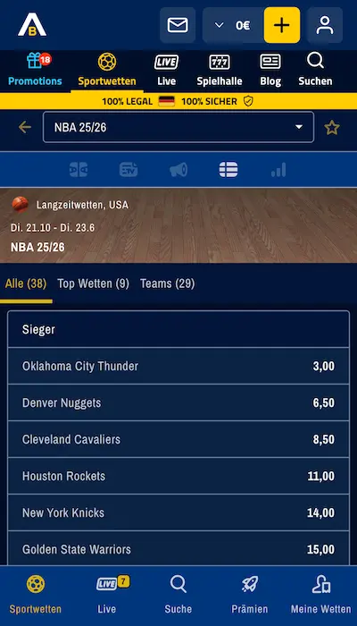 AdmiralBet Outright Wetten