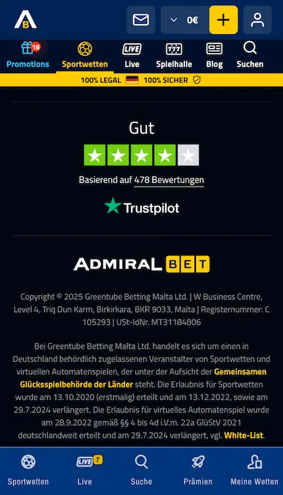 AdmiralBet Vertrauenswürdigkeit