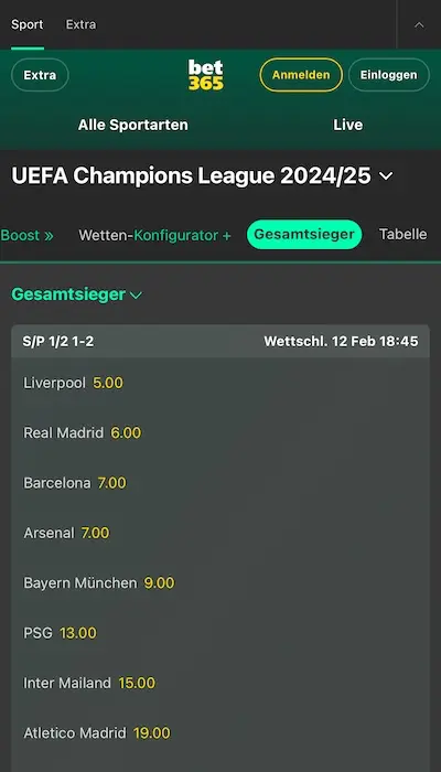 Bet365 - Outright Fussball