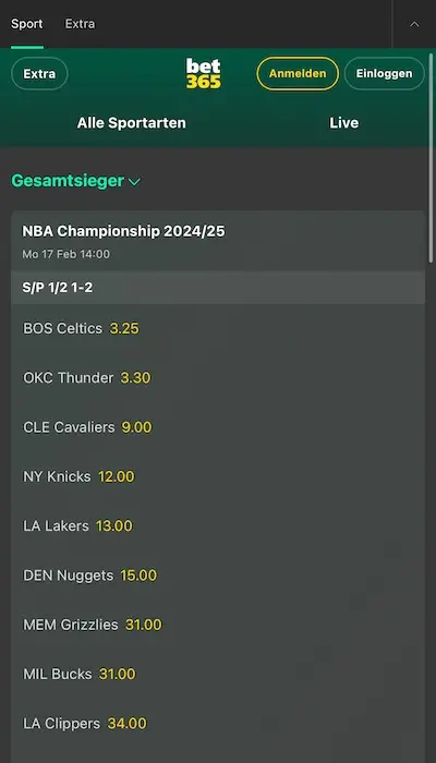 Bet365 - NBA Outright