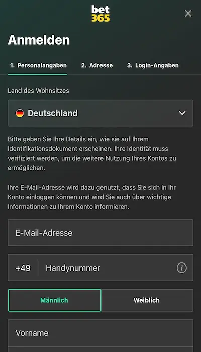 Bet365 Registrierung - Seite 1