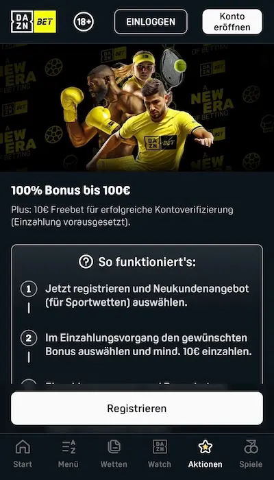 Schermata del bonus Daznbet su app mobile