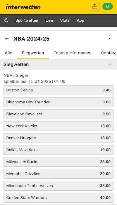 Interwetten Outright Wetten