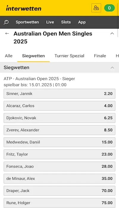 Interwetten Outright Wetten