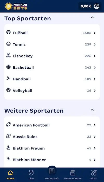 Merkur Bets Sportwetten Angebot