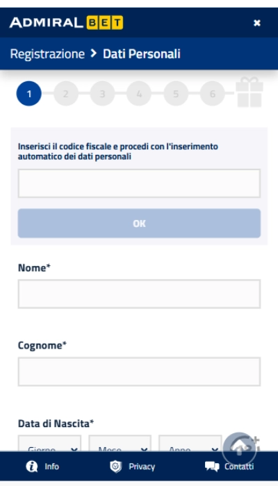 Iscrizione Admiralbet - Parte 1