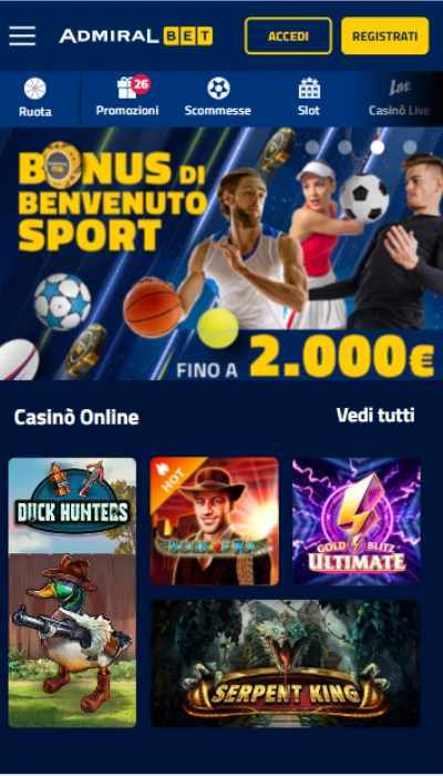 bonus benvenuto Admiralbet