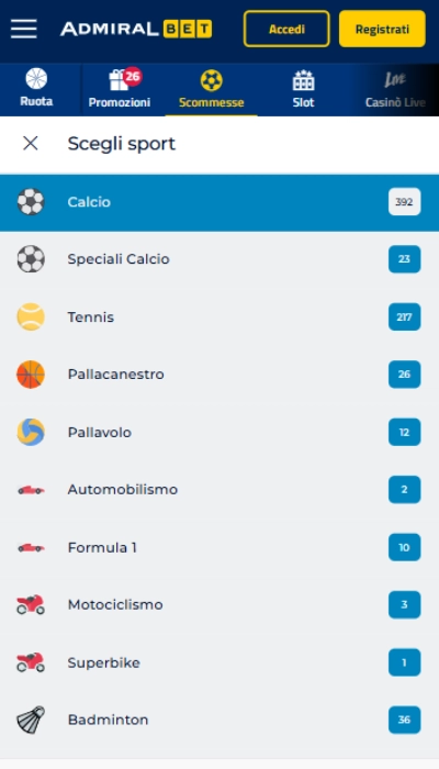 scommesse sportive AdmiralBet