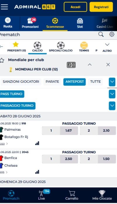 palinsesto AdmiralBet