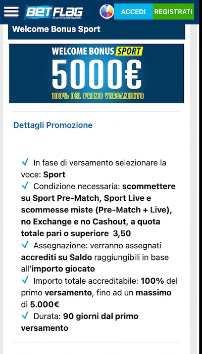 bonus benvenuto Betflag