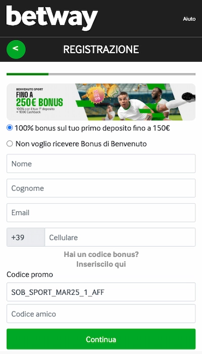 Iscrizione Betway - Parte 1