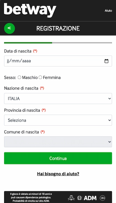Iscrizione Betway - Parte 2