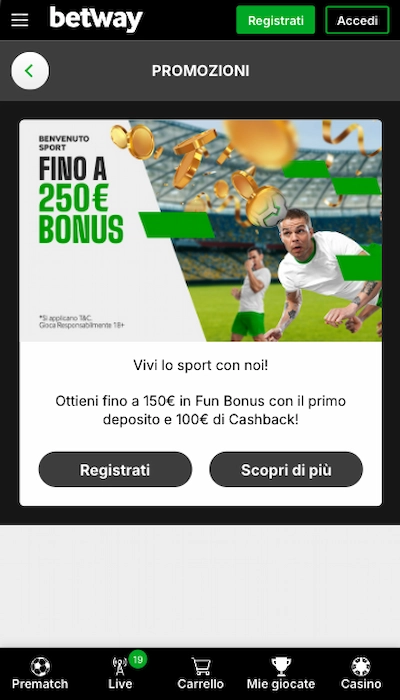betway promo benvenuto
