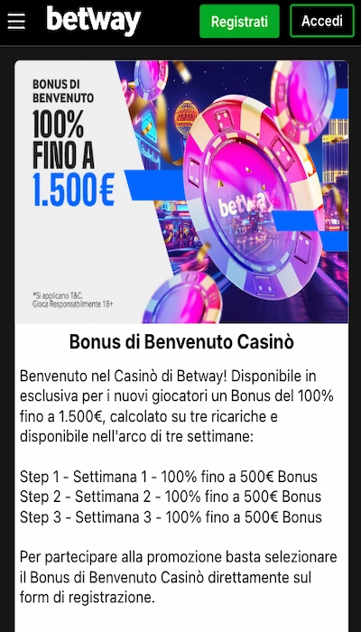 betway bonus casino