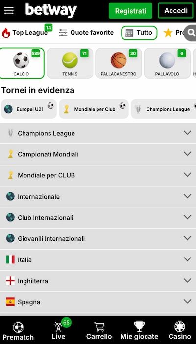 palinsesto Betway