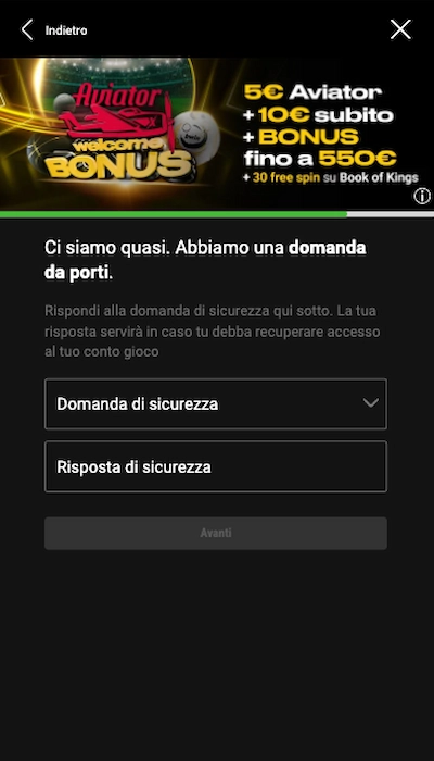 bwin domanda sicurezza