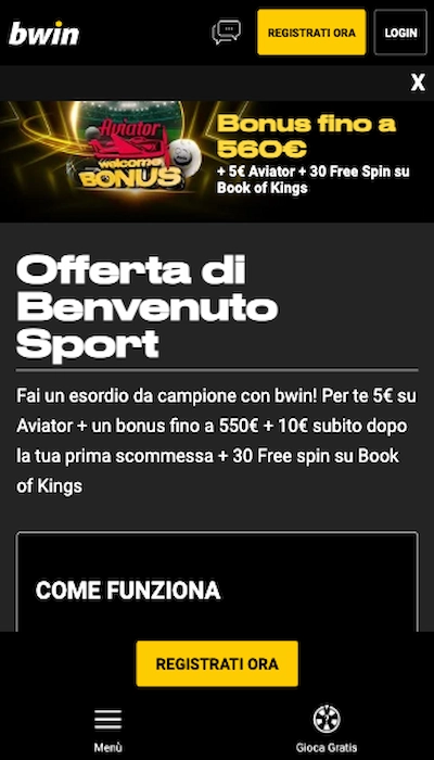 bonus di benvenuto Bwin