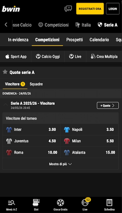 scommesse antepost Bwin