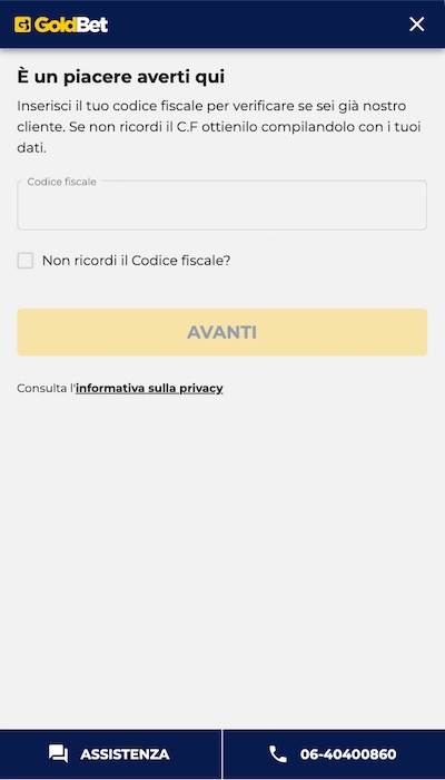 Iscrizione Goldbet - Parte 1