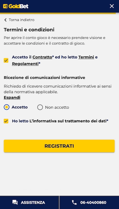 Iscrizione Goldbet - Parte 5