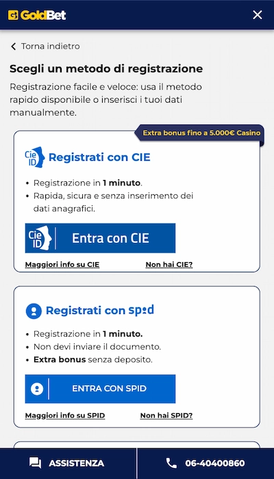 Iscrizione Goldbet - Parte 2