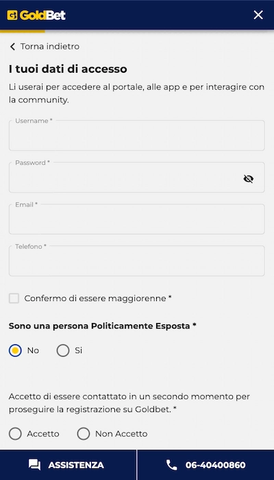 Iscrizione Goldbet - Parte 3