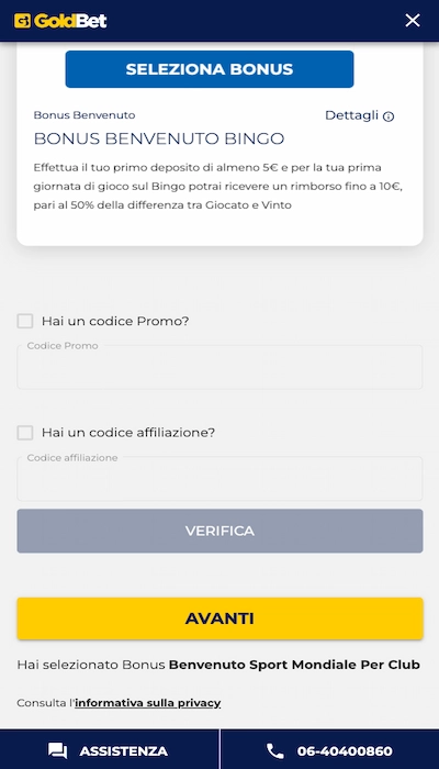 Iscrizione Goldbet - Parte 4