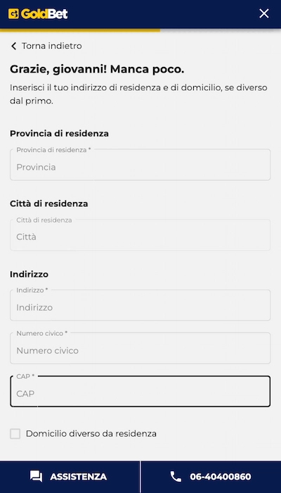 registrazione Goldbet