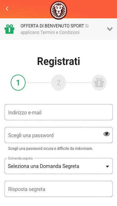 Iscrizione Leovegas - Parte 1
