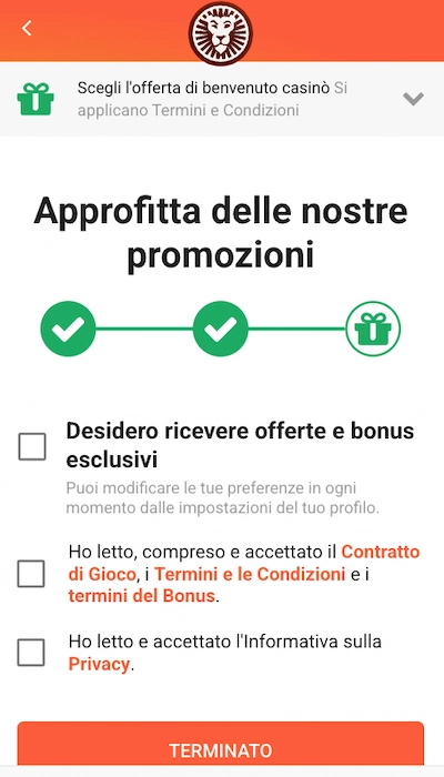 Iscrizione Leovegas - Parte 4