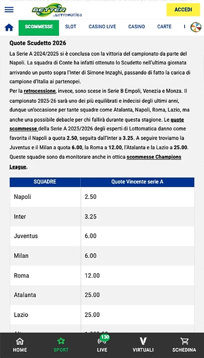 scommesse antepost Lottomatica