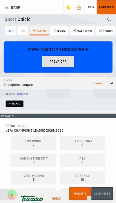 scommesse antepost Snai