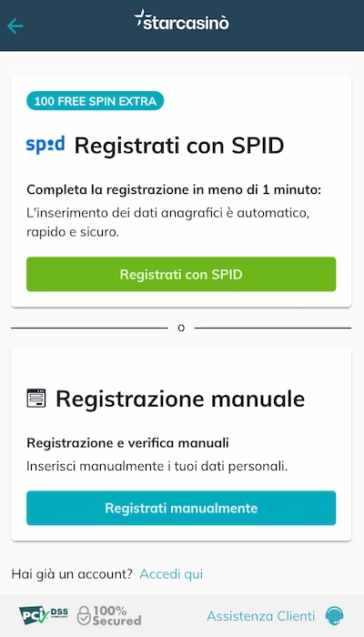 Iscrizione Starcasino - Parte 1