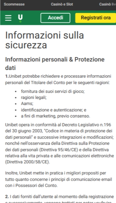 sicurezza Unibet