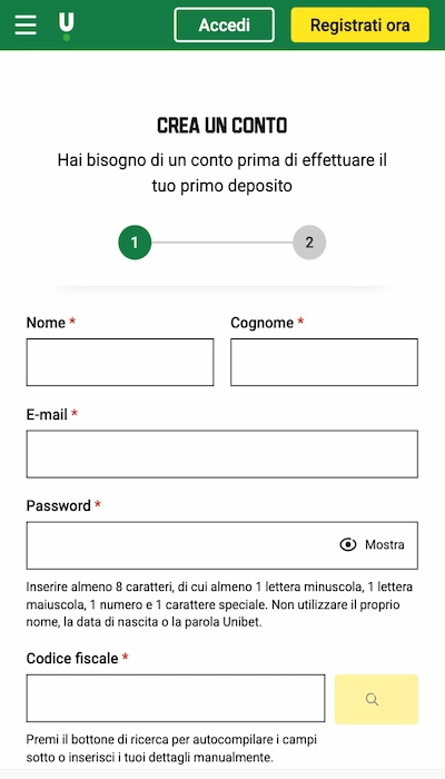 Iscrizione Unibet - Parte 2