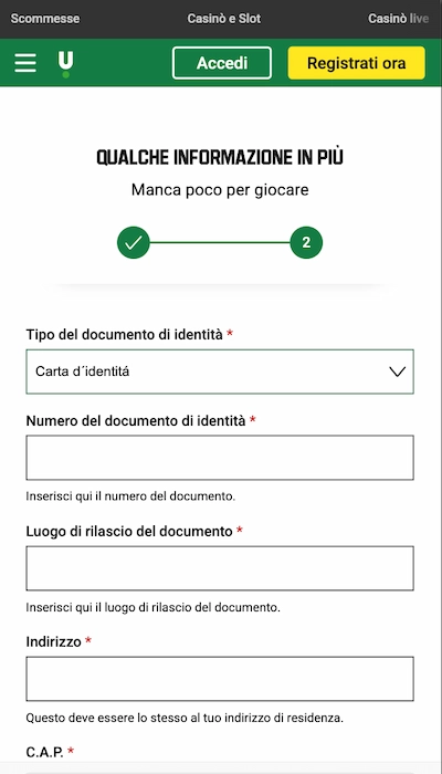 Iscrizione Unibet - Parte 3
