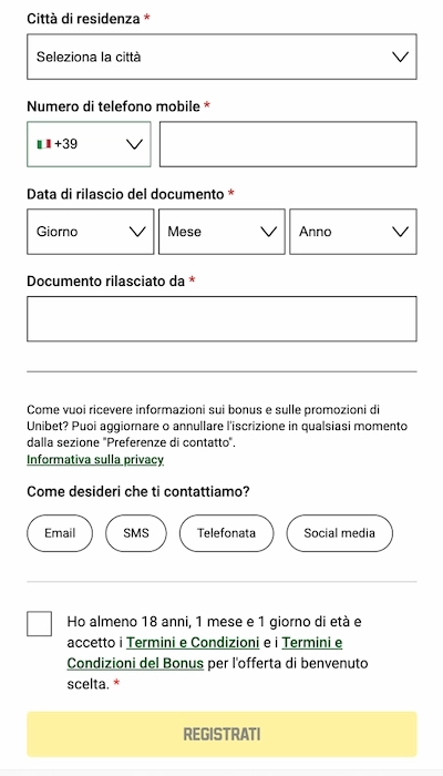 Iscrizione Unibet - Parte 4