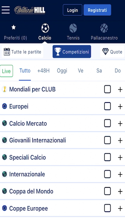 William Hill palinsesto