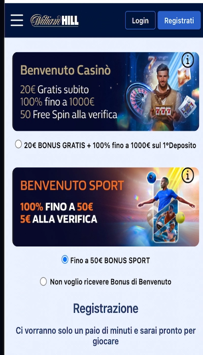 Iscrizione William Hill - Parte 1