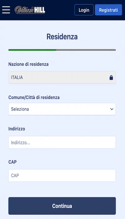Iscrizione William Hill - Parte 2