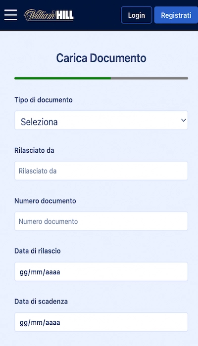 Iscrizione William Hill - Parte 3